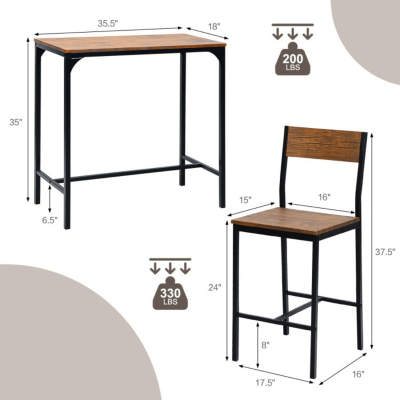 Ensemble de table de bar 3 pièces avec 2 chaises
