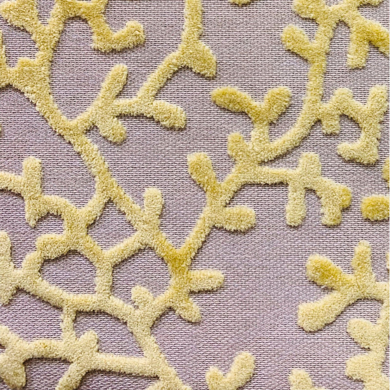 Jaune corail, crème de luxe Coussin décoratif, Jaune / Mauve, 26 po x 26 po