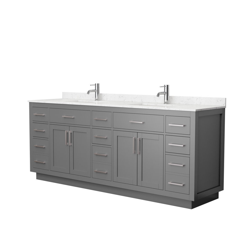 Beckett TK 84'' W Double Vanity, Dark Gray, Carrara Cultured Marble, Brushed Nickel