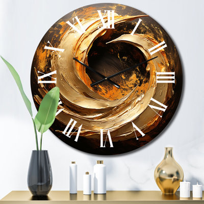 Spiral Vintage Gold Painting On Black Metal Wall Clock