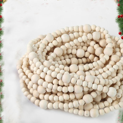 2 pièces guirlande de perles de Noël en bois rondes artisanales maison de campagne en bois rétro pour guirlandes de Noël