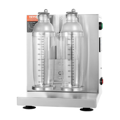 Machine à lait Milkshake, machine à secouer le lait commercial de 120 W, mélangeur à lait à double tête, mélangeur à lait frappé 0-180S réglable, avec tasse de 1 L PC, pour magasin de thé au lait