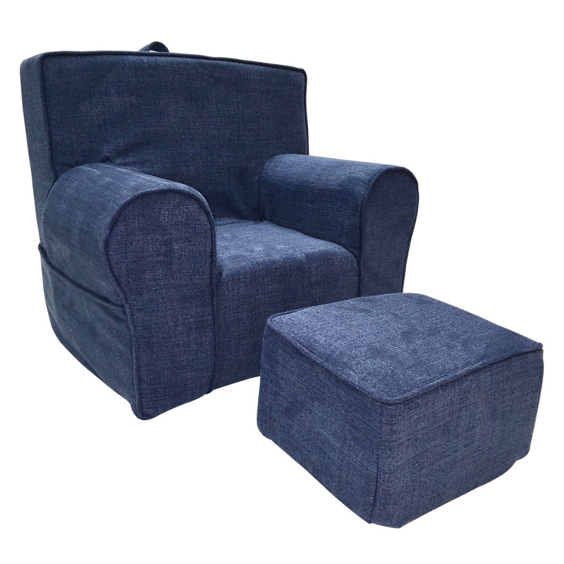 My Own Chair & Ottoman Set - Cobalt Fabric - Made In USA, Cobalt Solid