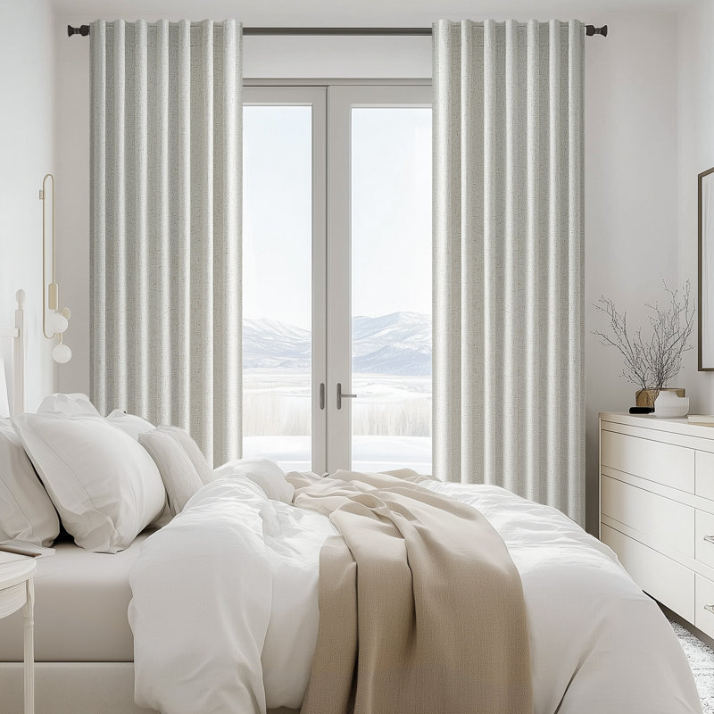 100% Blackout Thermal Insulated Linen Drapes,Back Tab Hooks Drapes (Set of 2,With Hooks), 52" W x 84" L, Natural