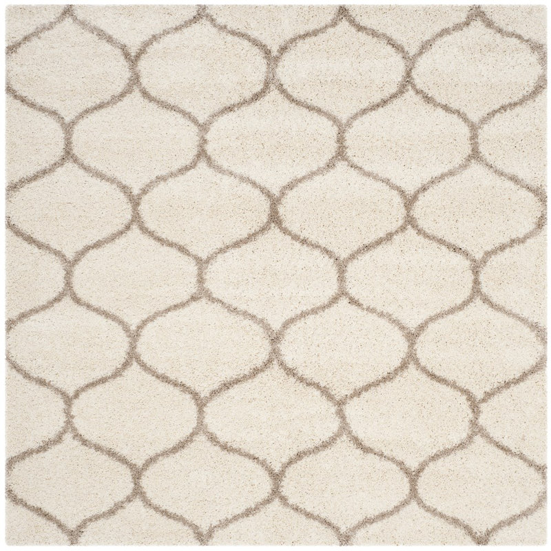 Tate Hudson Shag Performance Geometric Rug, Square 11', Ivory/Beige