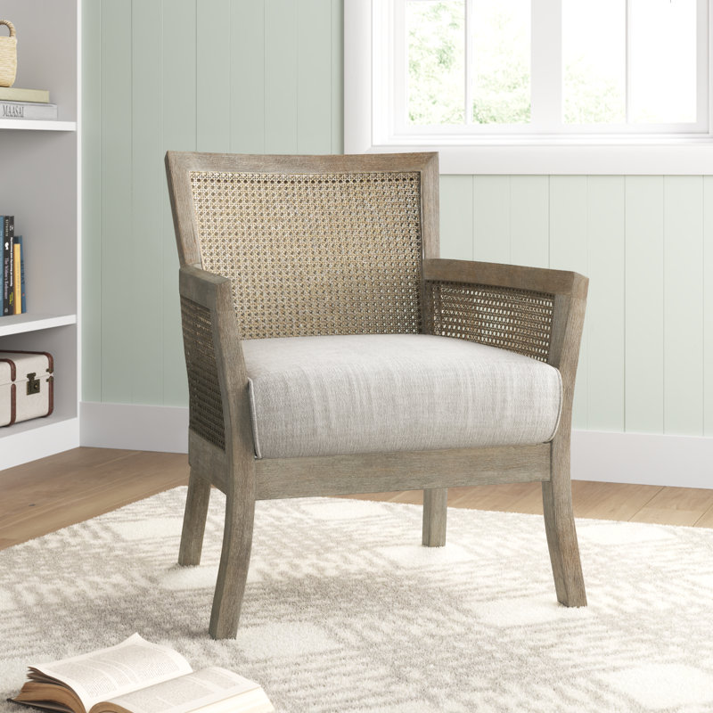 Jennette Avia Cane Back and Sides Armchair, Reclaimed Natural Frame/Cream Fabric