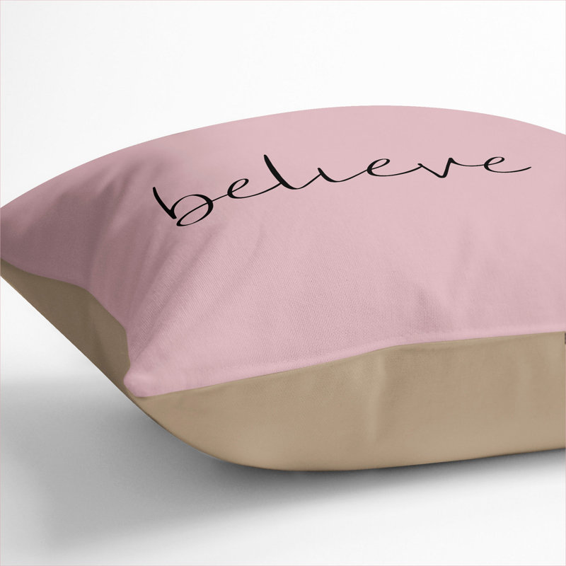 Believe Typography Square Throw Cushion, 40cm H x 40cm W x 15cm D, Stone