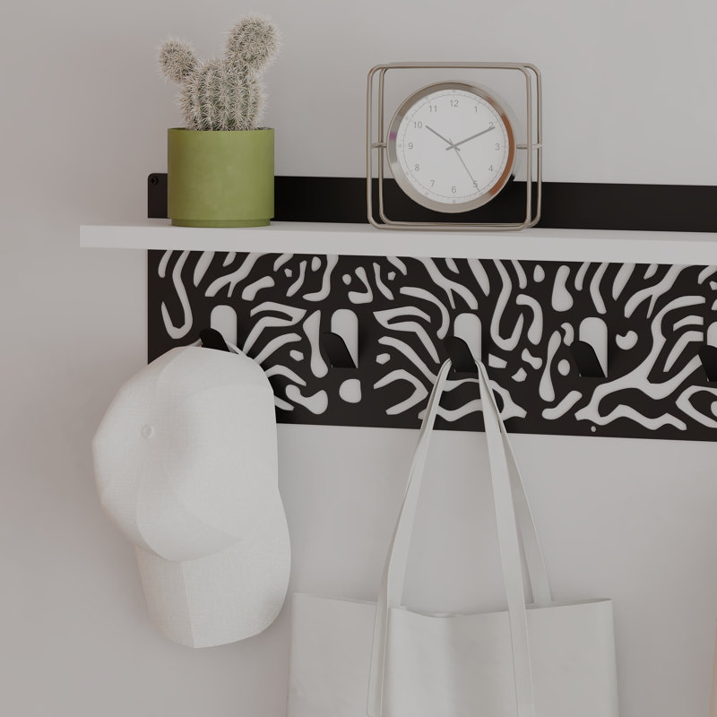 Amieva Wall Organizer with Key Hooks, Black/White