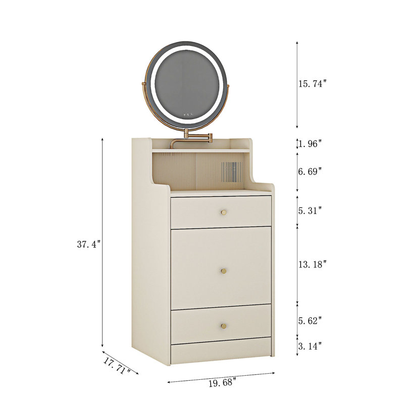 Bureau de coiffeuse 3 en 1 avec miroir et station de charge, Jaune clair