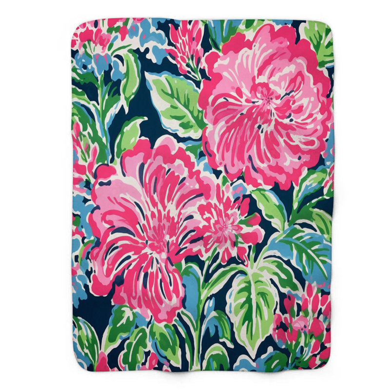 Motif de balise maritime - 1 pièce Sherpa Premium, L 50 po x L 60 po, Fleurs roses douces