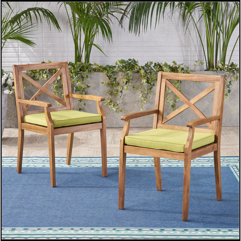 Chaise de salle à manger Perla, 2 pièces avec 2 coussins verts, pour cour, bord de piscine, jardin, Vert