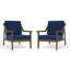 Chaises longues d'extérieur en bois de teck avec coussin et accoudoirs Marlo-114980290-114980286