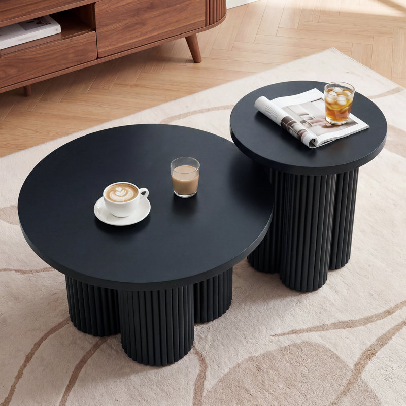 Ensemble de 2 tables basses gigognes 2 pièces, Black, Black, Black
