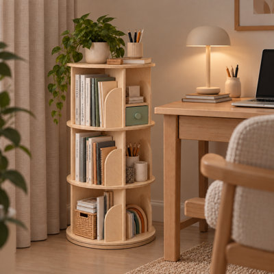 Kids Rotating Bookshelf, 3 Tier Corner Bookshelf for Small Space
