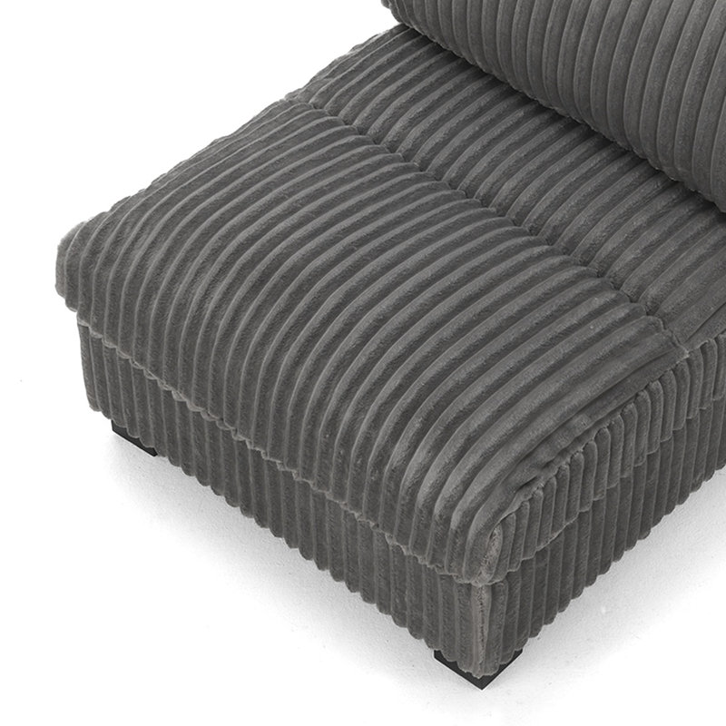 Upholstered Light Gray Faux Rabbit Fur Flannel Armless Chair with Pillow Back, Single Chair Module Part For Sectional Sofa