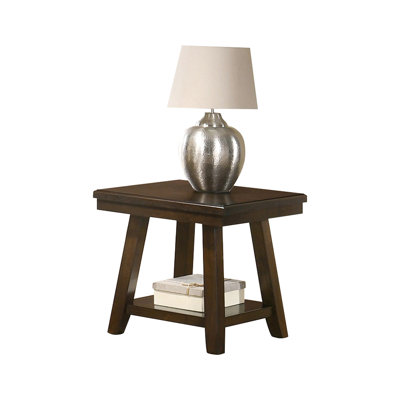 Table de bout rectangulaire foncée avec une tablette de présentation, des pieds, une largeur de 24 pouces, une zone de vie principale et une tablette, matériau principal en bois massif, poids de l'ensemble de 39,6 lb, assemblage de 22 lb