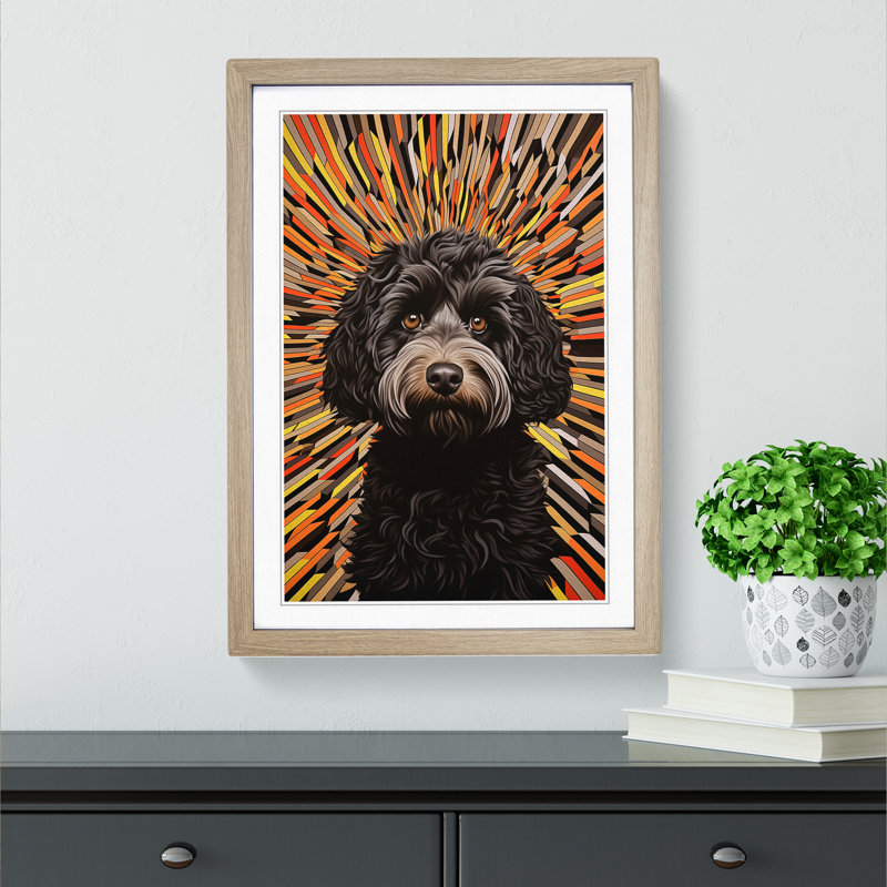 Labradoodle Op No.3 - Single Picture Frame Print on Wood, 34cm H x 25cm W x 2cm D, Oak