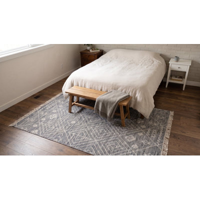 Gray Handwoven Wool Diamond Lattice Geometric Modern Contemporary Carpet Rug