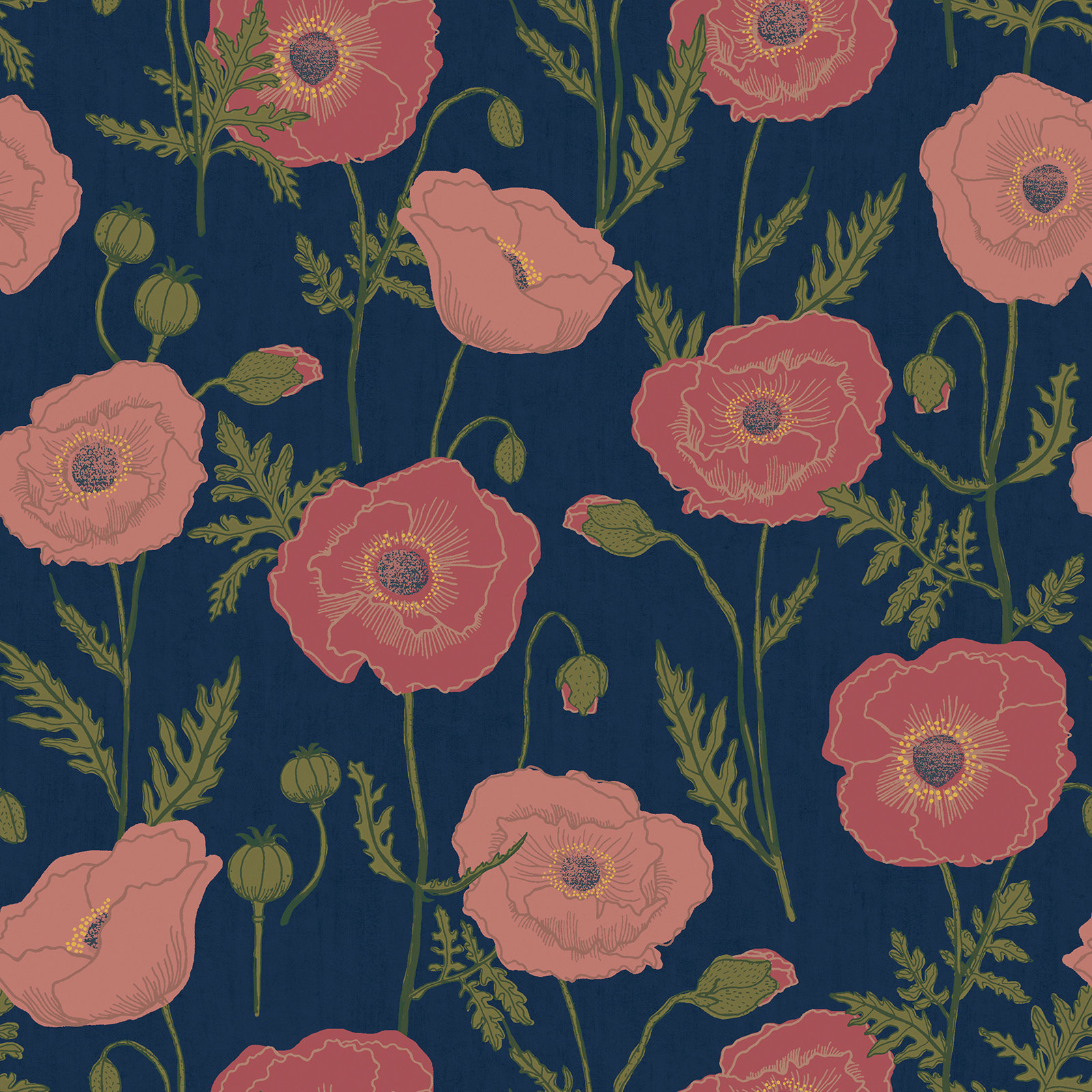Kerin Peel & Stick Floral Wallpaper, Navy/Pink
