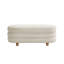 Banc de rangement ovale à caissons, taille unique, avec pieds boules en bois, couleur crème.