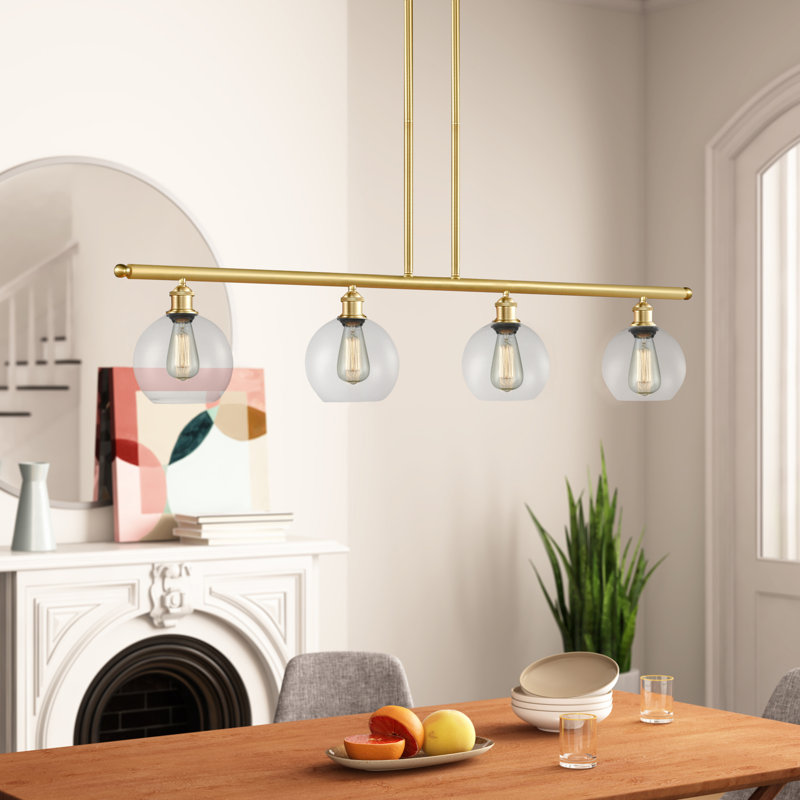 Luminaire suspendu linéaire à 4 lumières pour îlot de cuisine Baptista, Transparent, Or satiné, Ampoule non incluse