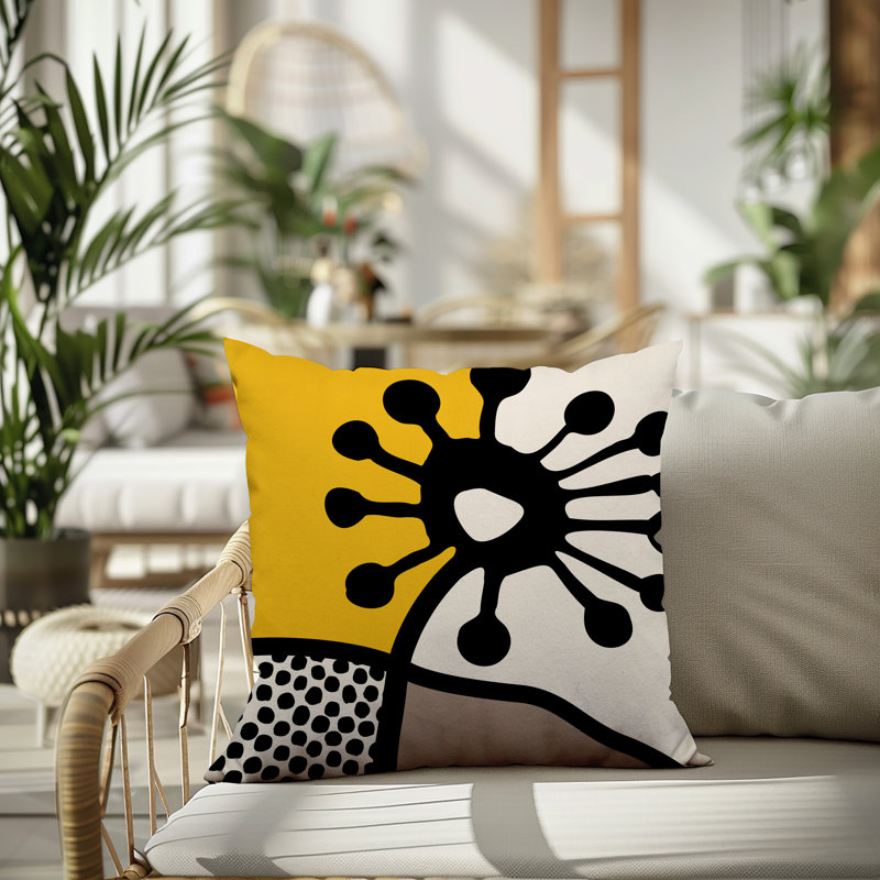 Oreiller carré réversible intérieur / extérieur Vie Abstract, H 15 po x l 15 po, Jaune