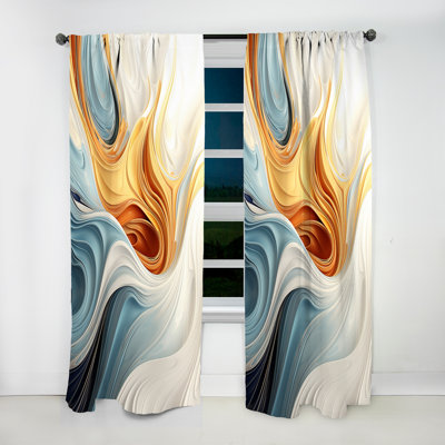 Rideau occultant en velours rétro bleu et orange Vintage Elegance II - 1 panneau