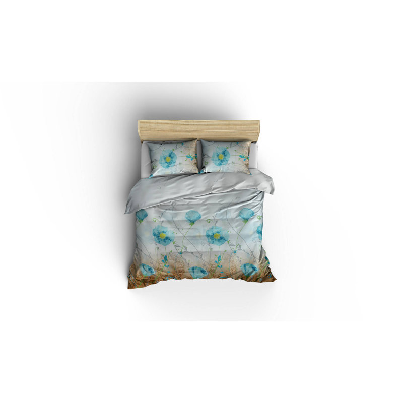Ensemble de housse de couette moderne et contemporain en mélange de coton vert / blanc / brun / bleu Husse