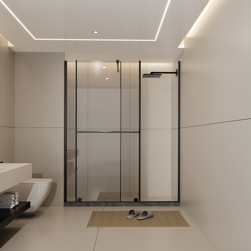 Glass Shower Door, 30 - 60 In.W X 72 In.H Shower Sliding Door Walk-In Shower Screen Dual Usage,1/4 Inch Thick Glass Panel With Stainless Steel Handle, Supporting Bar, Black