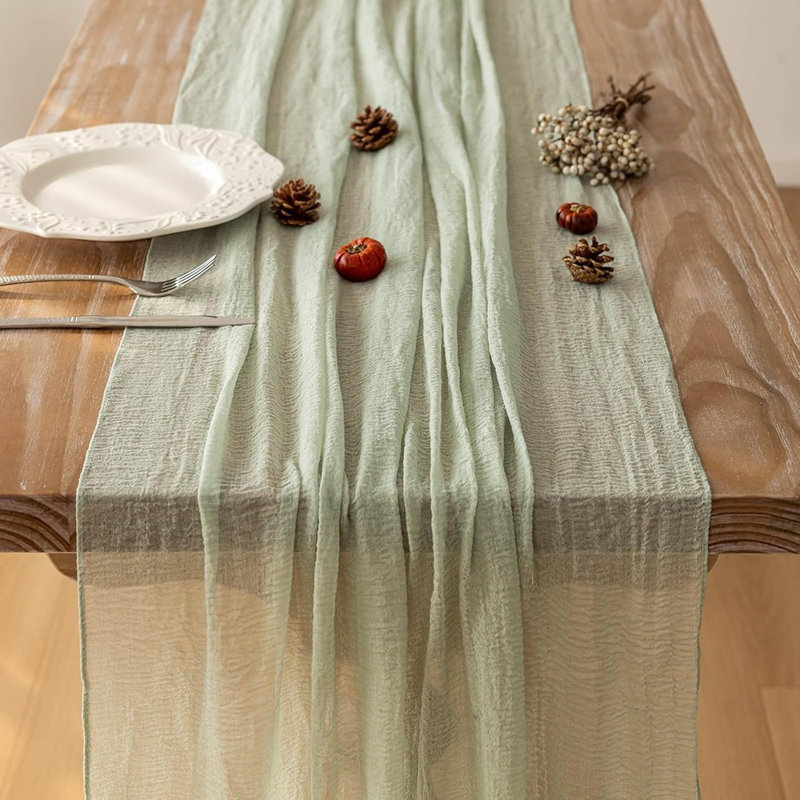 Table Runner - Green - 120-Inch Rustic Boho Cheesecloth Runner, Sheer Gauze For Weddings, Showers, Or Home Décor
