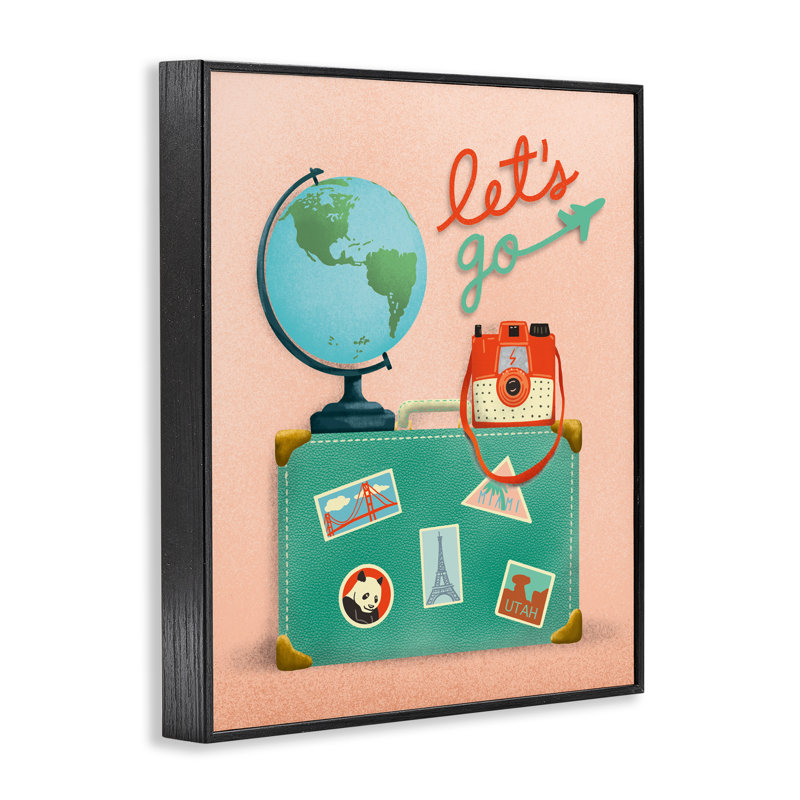 Valise de voyage «Let Go» encadrée, giclée par Jilly Jack Designs, H 14 po x l 11 po, Giclée encadrée noir minuit