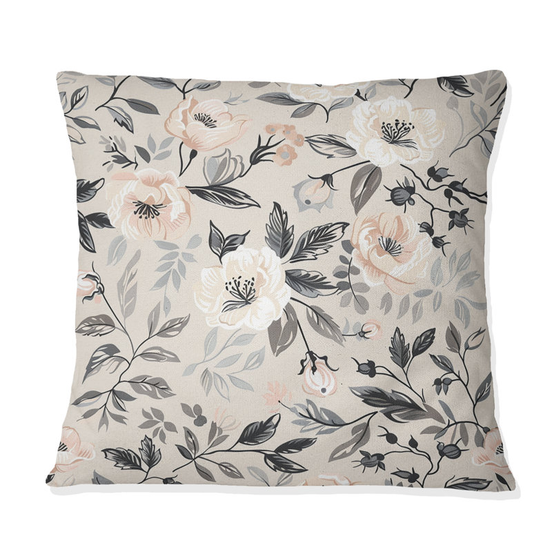 Motif de fleurs de paradis noir et blanc - coussin Boho, Carrée, H 18 po x l 18 po