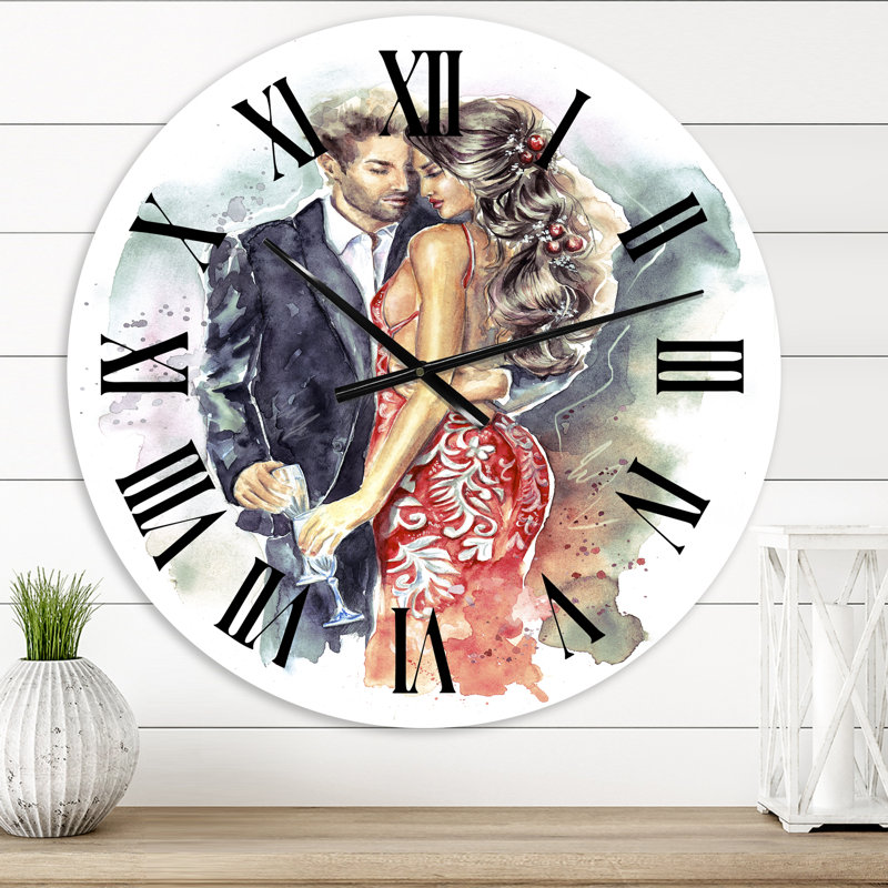 Romantic Couple Ith Champagne Glasses At New Year - Horloge murale traditionnelle, Petit
