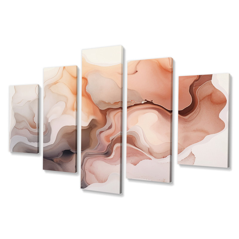 «Distant Clouds Cannelle Infusion Watercolor III», reproduction d'art abstraite, 5 panneaux