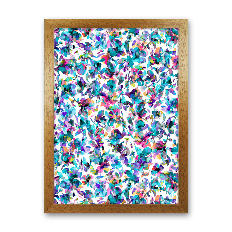 Aquatic Flowers Blue - Print, 34cm H x 25cm W x 3cm D, Brown Framed
