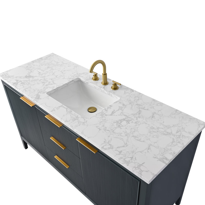 Emma 60" W Single Vanity, Vintage Blue/Brushed Bronze