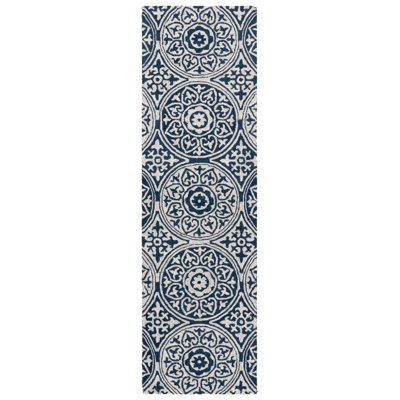 Norissa Hand Tufted Wool/Cotton Geometric Rug in Ivory/Blue