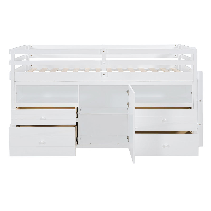 Lit mezzanine simple avec 4 tiroirs, sous l'armoire et les tablettes, blanc, Blanc