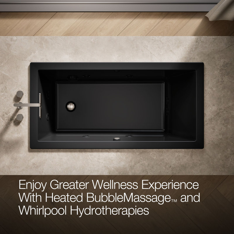 Underscore Heated Bubblemassage Air Bath with Whirlpool Reversible Drain, Black