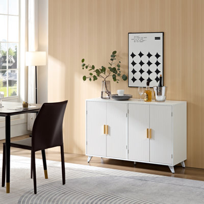 Buffet avec rangement Water, grand espace de rangement, 4 portes blanches pour livres et ustensiles, unité