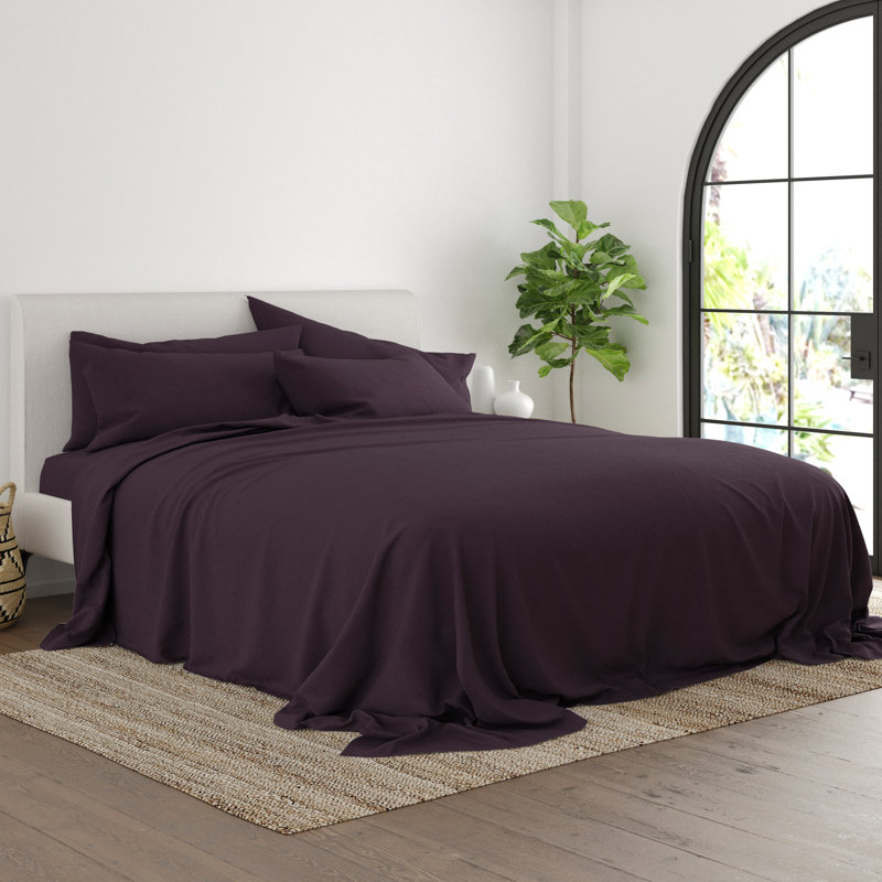 Queen Purple Microfiber Solid Sheet Set with Pillowcases