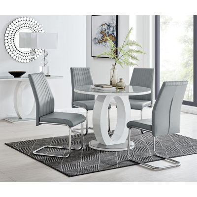 Scottsmoor Modern Halo Seat Round Dining Table Set - 4 Modern Sleek Dining Chairs