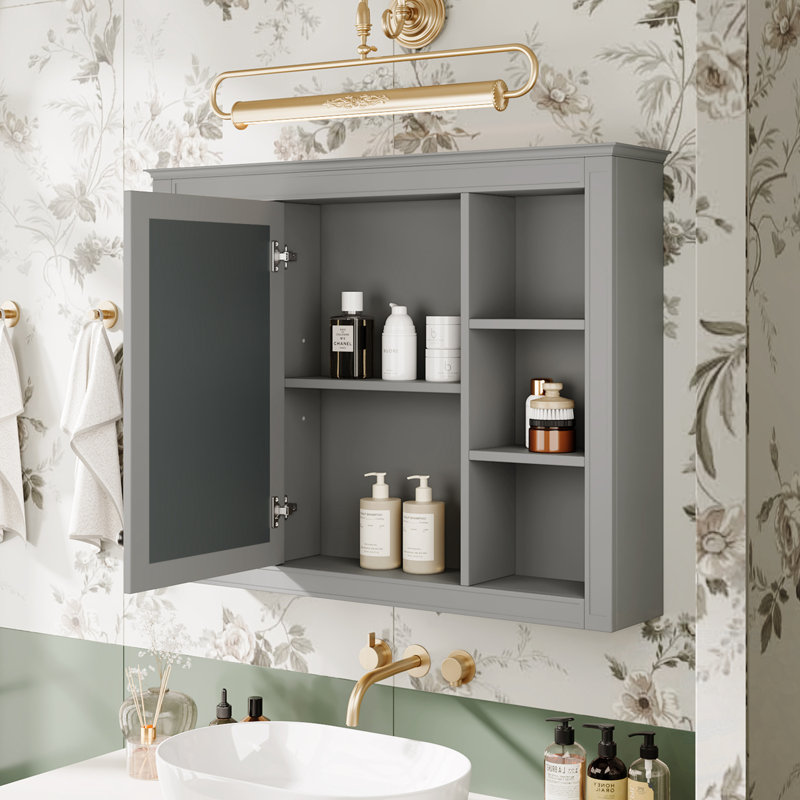 Armoire de rangement murale avec porte miroir, Gris