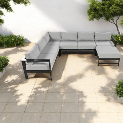 Spacious U-shaped Patio Sofas, Modern Iron Frame With Cushions For Garden