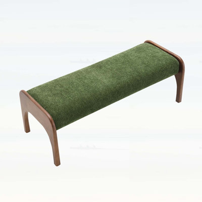 Banc long en tissu d'ameublement en chenille de 50,25 pouces avec pieds en bois d'hévéa, parfait pour les repas et les vestibules modernes, vert