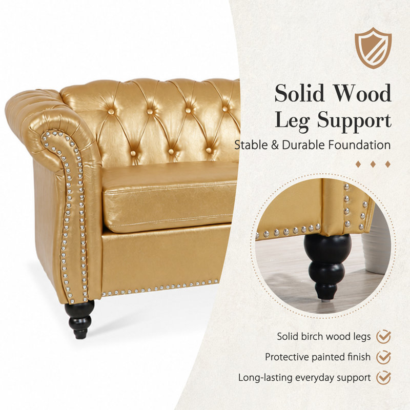 Canapé rembourré Chesterfield, Similicuir doré