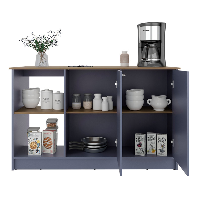 Demon Kitchen Island With Storage Cabinet And Open Shelves