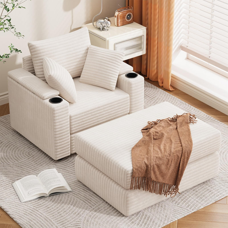 Fauteuil-lit d'intérieur surdimensionné avec repose-pieds, Beige