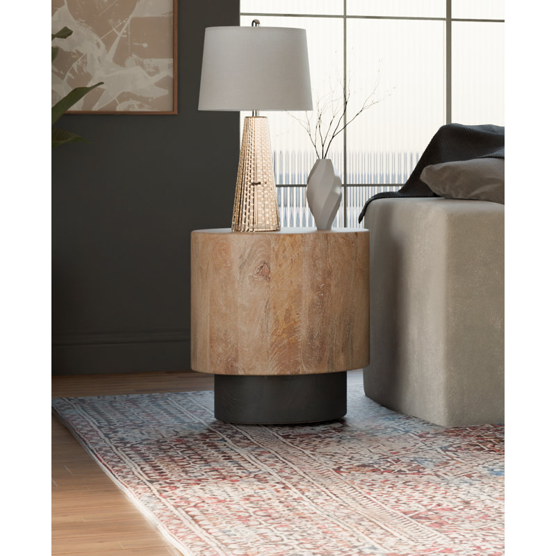Solid Mango Wood Round End Table, Natural