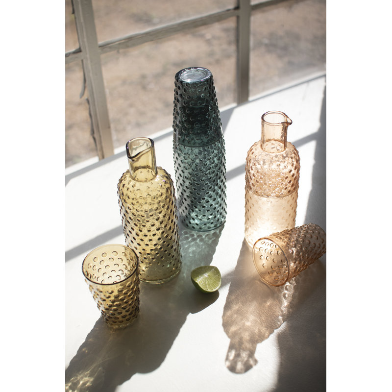 Carafes en verre à bulles avec verres Kalalou - H 9,25 po, ensemble de trois verres en verre peint
